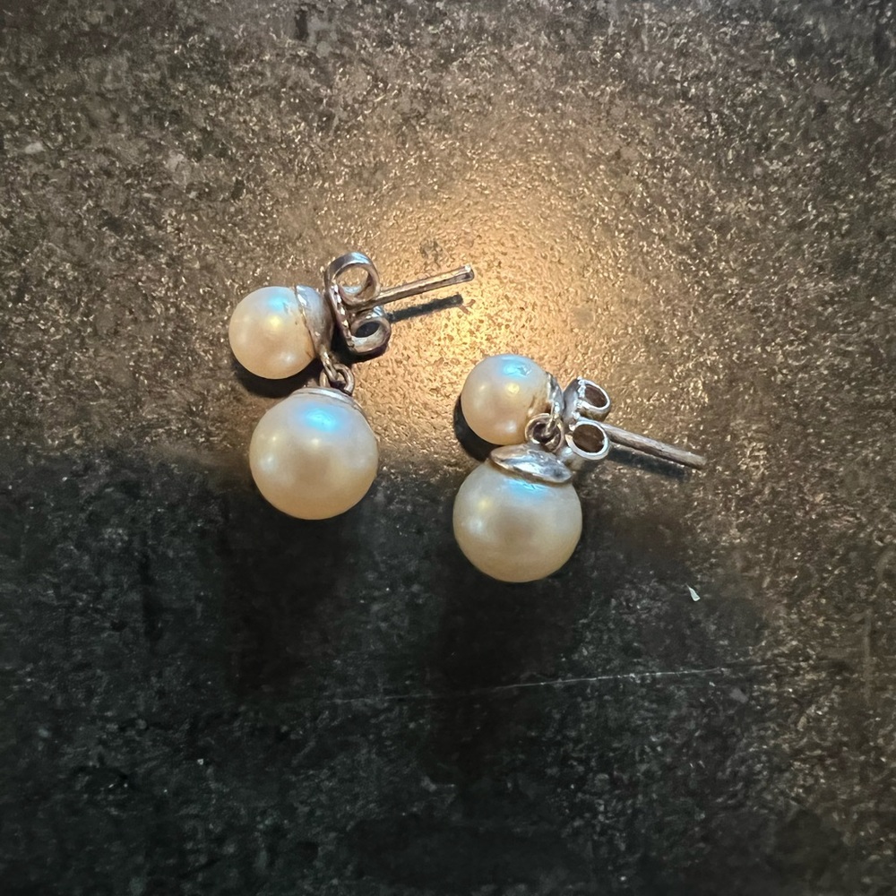 Vintage PEARL and 14K white gold drop earrings